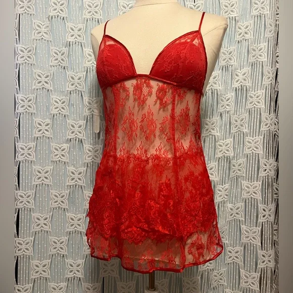 Victoria Secret Very Sexy Red Sheer Lace Babydoll Lingerie - Picture 2 of 11